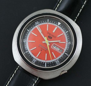 Seiko 5 orange dial large case watch