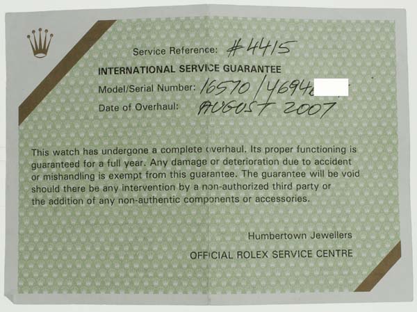 Rolex Service papers